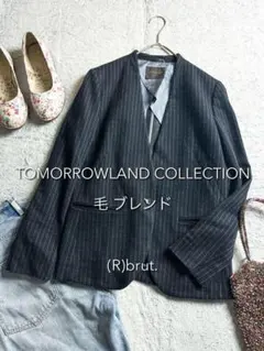 【トゥモローランドコレクション】毛混 ストライプ柄ノーカラーテーラードジャケットのサムネイル