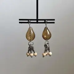 p185残りわずか☁️ ガラスドーム ウッド ピアス イヤリング/金アレ対応変更可