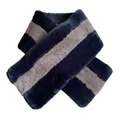 フェイクファー マフラー ネイビー×グレー