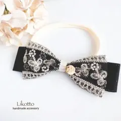 【BH03】ベビーヘアバンド　髪飾り　赤ちゃんヘッドバンド　リボン出産祝い　黒