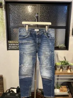 ZARA ザラ　テーパードダメージバイカーデニム バイカージーンズ　ＸＬ