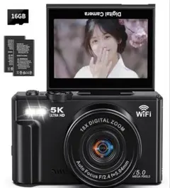 デジタルカメラ 5K動画 7500万画素 デジカメ スマホに送れる ブラック