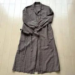 シャツワンピース Mサイズ ポケット＆ウエスト紐付き カーキ