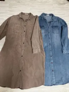デニム コーデュロイ　長袖シャツワンピース　2枚セット　Mサイズ　Lサイズ