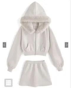 GRL ファーフードジップパーカー×ミニスカートセットアップ[tu935]