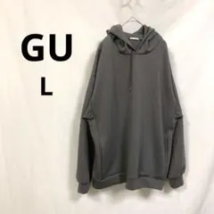 GU/ジーユー▶フード付きパーカー L グレー 無地 定番 カジュアル