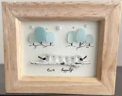 シーグラスアート　シマエナガ　ホワイト　森　仲良し　家族