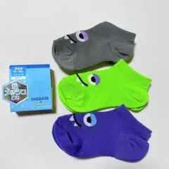 新品　キッズ靴下 3足セット モンスター柄　メッシュソックス　スニーカー丈