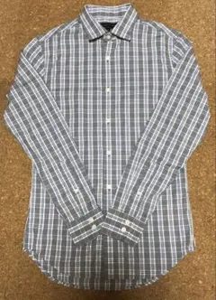 バナナリパブリック　グレー×ブルー×ホワイトの長袖チェックシャツ　XS 美品♪のサムネイル