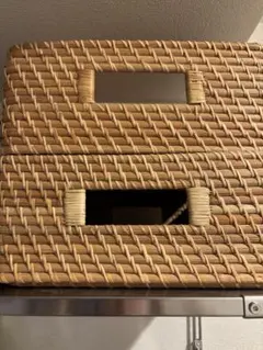 【美品】無印良品 重なるラタン角型バスケット・中 2個セット