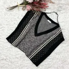 LEPSIM レプシム 総柄 Vネック ニット ベスト モノクロ 【F】重ね着