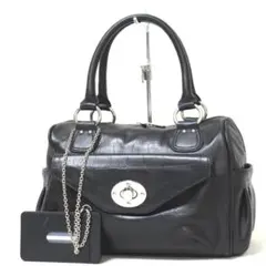 新品同 HAMANO 濱野 クロコ型押し レザー ハンドバッグ 黒 ターンロック