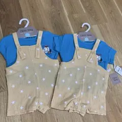夏用デザインロンパースポリスカー男の子双子お揃い新品未使用タグ付き60センチのサムネイル