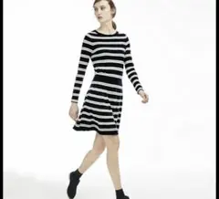 LACOSTE ボーダー ニットワンピース ネイビー 38