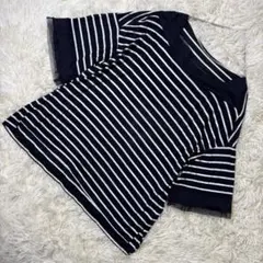 美品 ✨コルディア ワールド チュール袖 ボーダーカットソー ネイビー 40 Lのサムネイル