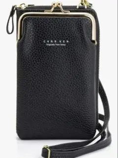 人気‼️スマホショルダー 財布 がま口 おしゃれ 肩掛けショルダー ブラック