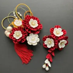 つまみ細工 髪飾り 七五三 成人式 着物 和装　赤