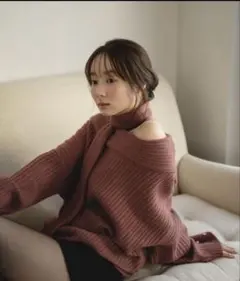 【完売商品】mideal ミックスカラーケーブルチュニック　ブラウン みなまつ mideal（マイディール）の「mix color cable tunic / ミックス