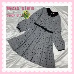 mezzo piano ひざ丈ワンピース 千鳥格子　ドット柄　160(L)