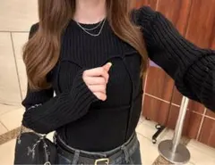 【新品タグ付き】ビスチェ風ニットトップス［dpk417］ブラック