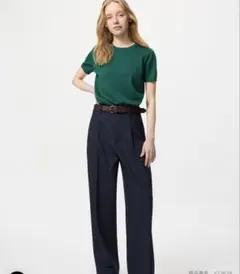 新品　ユニクロ　UNIQLO タックワイドパンツ　ネイビー　XS