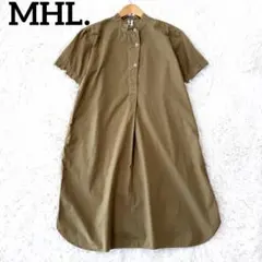 MHL.マーガレットハウエル　シャツ　ワンピース　膝丈　ノーカラー　半袖
