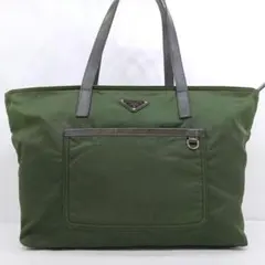 【極美品】プラダ トートバッグ レザー×ナイロン A4可 肩掛 グリーン