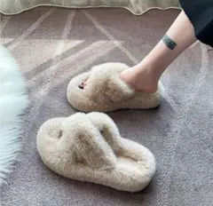 ルームシューズ　ふわふわ　ファー　ボア　クロス　スリッパ　会社履き　三色