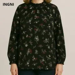 INGNI 花柄シフォンブラウス Mサイズ 長袖 黒 フリル襟