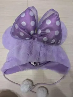 ミニーマウス耳付き紫色帽子・ファンキャップ