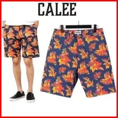 ラスト希少 CALEE ハワイアン総柄ショートパンツ ネイビーM アロハショーツ