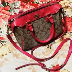 ★COACH★ミニボストン★ショルダー付ハンドバッグ★シグネチャーピンク★中古★のサムネイル