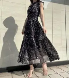 美品 スナイデル サステナブル プリントプリーツワンピース 細見え