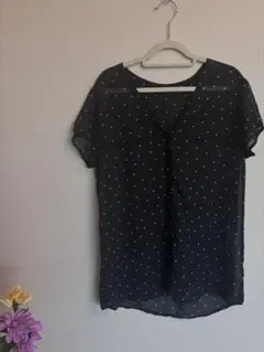 ZARA 半袖 黒ドット柄シャツ 透け感あり　トップス　ブラウス