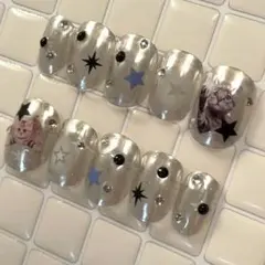 ネイルチップ　猫_ミラー_星