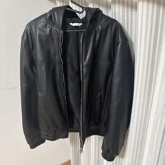ZARA フード付きレザージャケット 黒