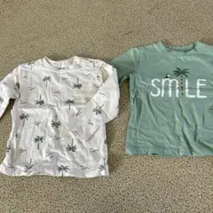 ヤシの木プリントとSMILEデザインTシャツ2枚セット