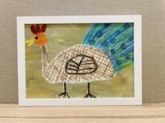 オイルパステル画　イラスト　原画　「鳥」