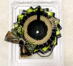 978 ハンドメイド 痛ロゼット ブラック ライトグリーン