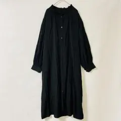 LEPSIM レプシィム フリルネック ワンピース F 黒 ボリューム袖 ロング