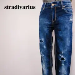 ストラディバリウス　ダメージ加工ローライズスキニーデニムパンツ　ジーンズ　34