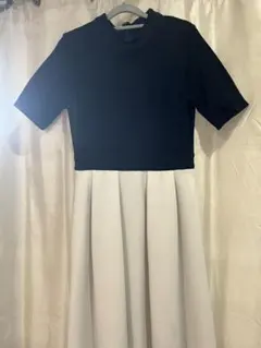 セルフォード ホールガーメント パフスリーブ半袖ワンピース 白黒 38