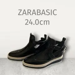ZARA BASIC ブラック ウィングチップ ブーティ バックル 24.0のサムネイル