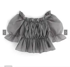 【美品】GRL シアーギャザーショート丈ブラウス チャコール tu541