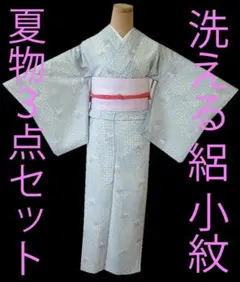値下げ交渉OK！」夏物 洗える ポリエステル 絽 小紋 セット F442