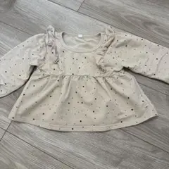 ベージュ ドット柄 フリル付き 長袖シャツ 90cm