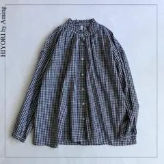 新品級＊HIYORI 上質コットン使用 ギャザーフリル チェックブラウスのサムネイル