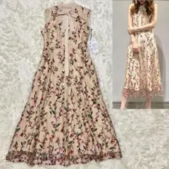 極美品✨ グレースコンチネンタル フラワースパンコール刺繍ワンピース ボウタイ