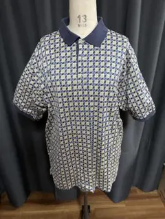 80s HERMES エルメス ニット切り替えシャツ ハーフボタン シルク