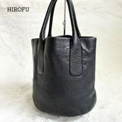 良品✨ ヒロフ ハンドバッグ 肩掛け バケツ型 ブラック Hロゴ レザー 人気のサムネイル